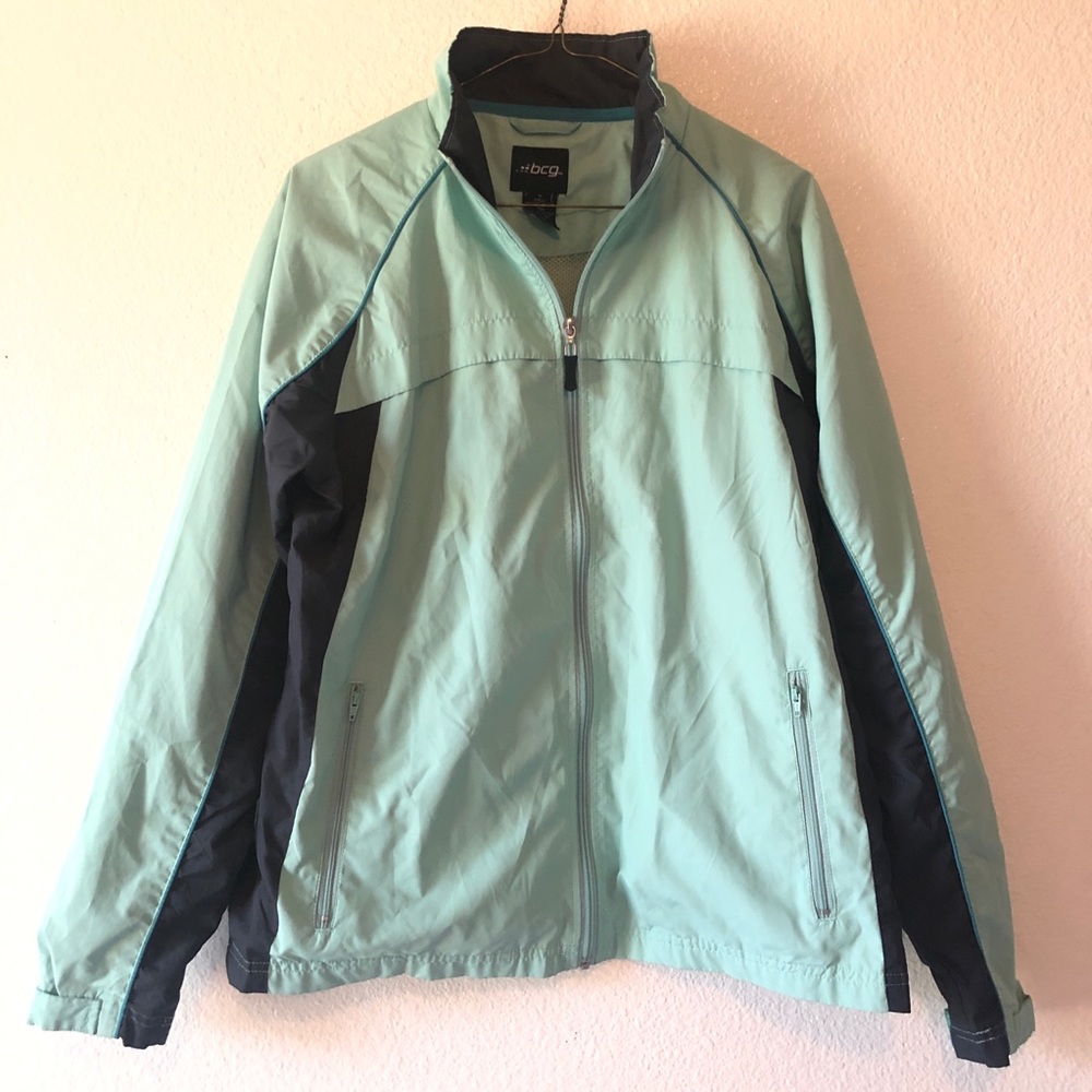 BCG Mint and Gray Windbreaker Front Zip Jacket